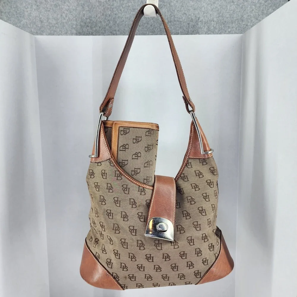 Dooney & Bourke Brown Monogram Hobo with Tan Leather Trim